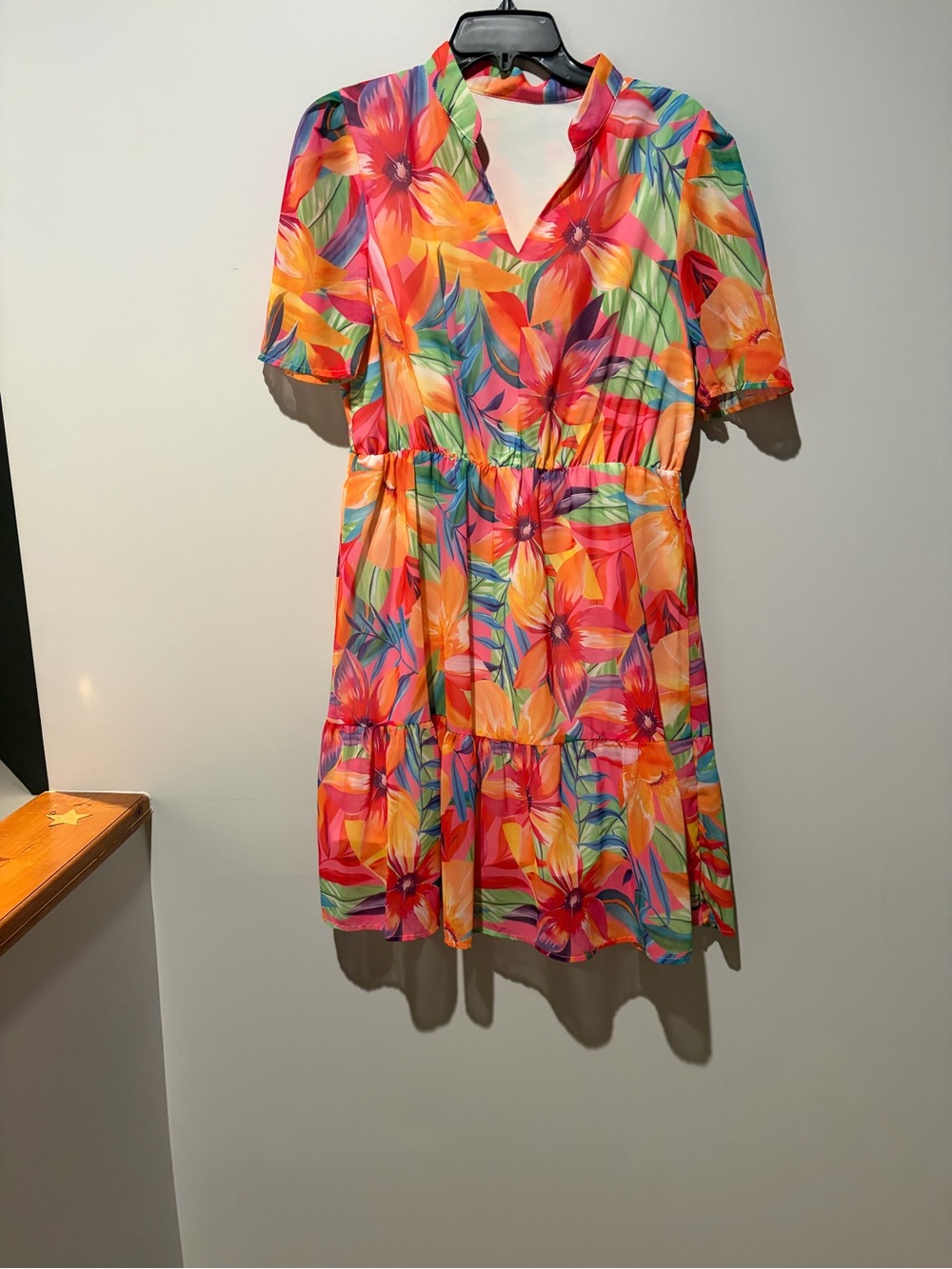Amazon Floral V-Neck Tiered Dress in Orange Pink Green Blue